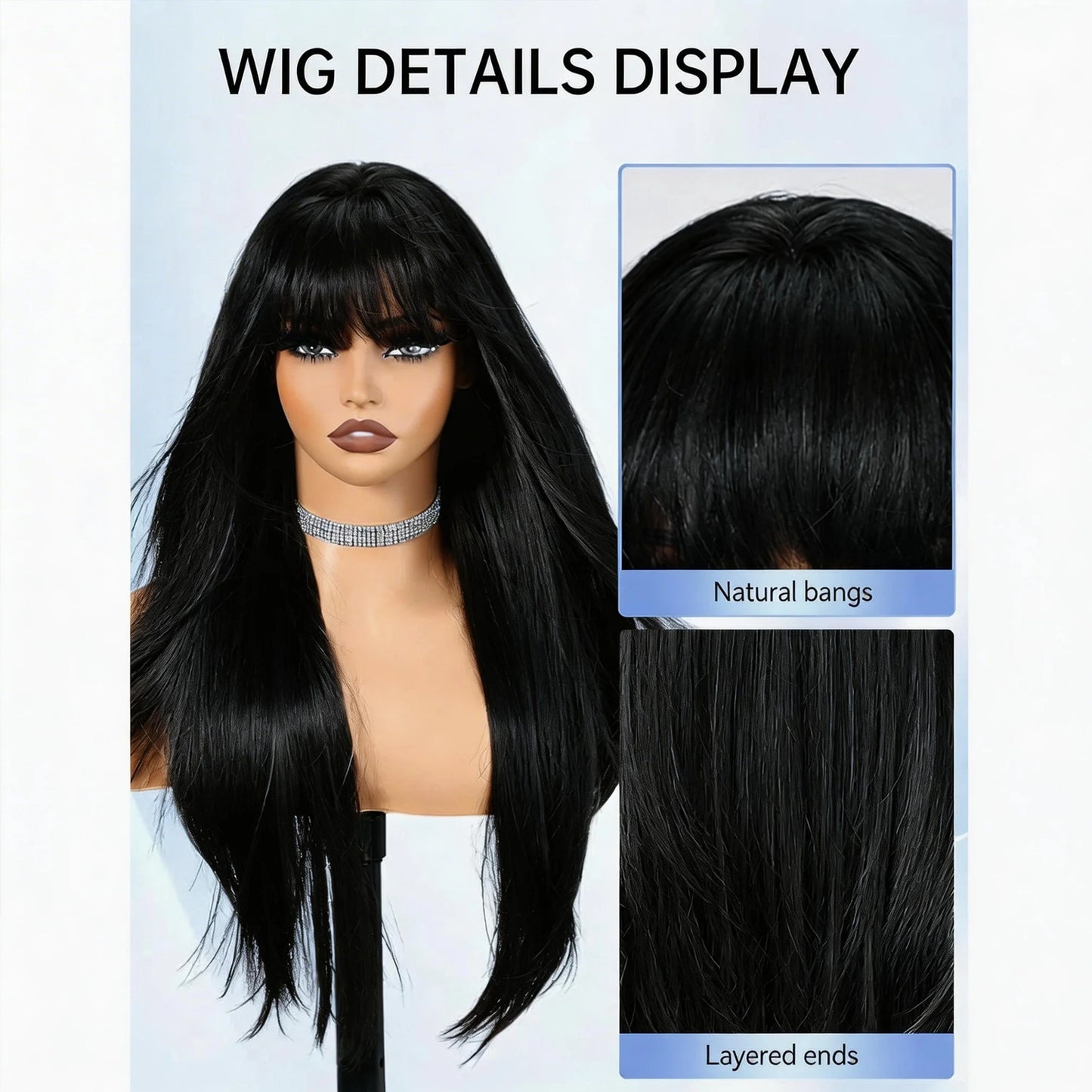 Fashion Bangs Black Hair Female African Long Straight Wig