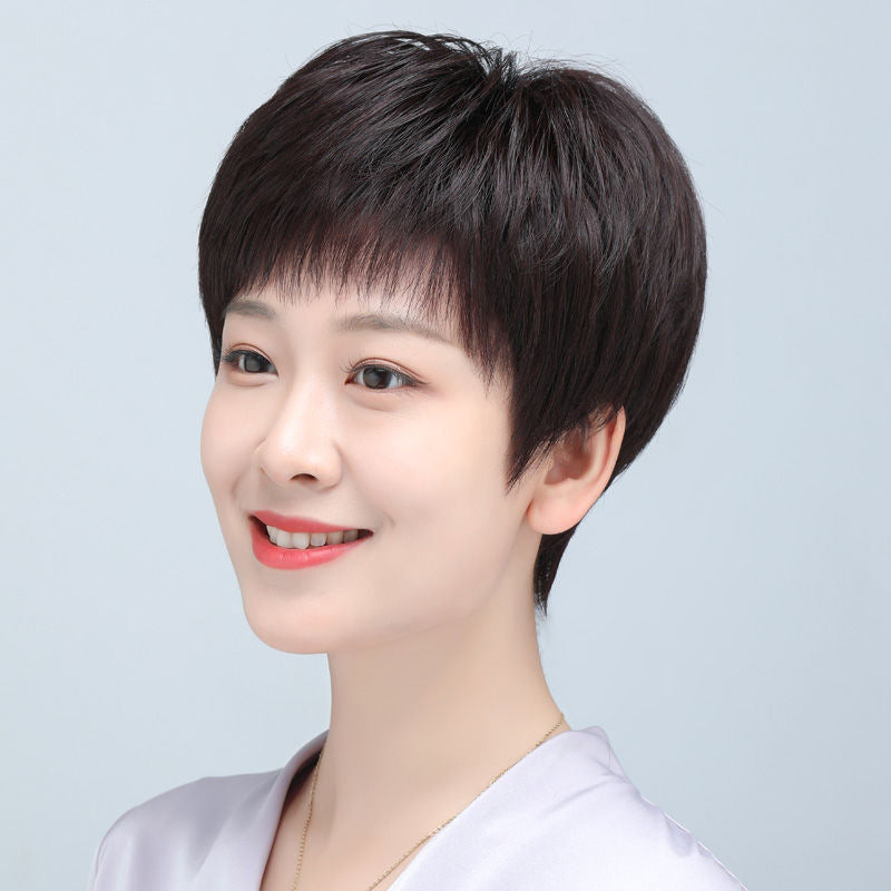Human Straight Lady Mom Natural Younger Real Hair Wig