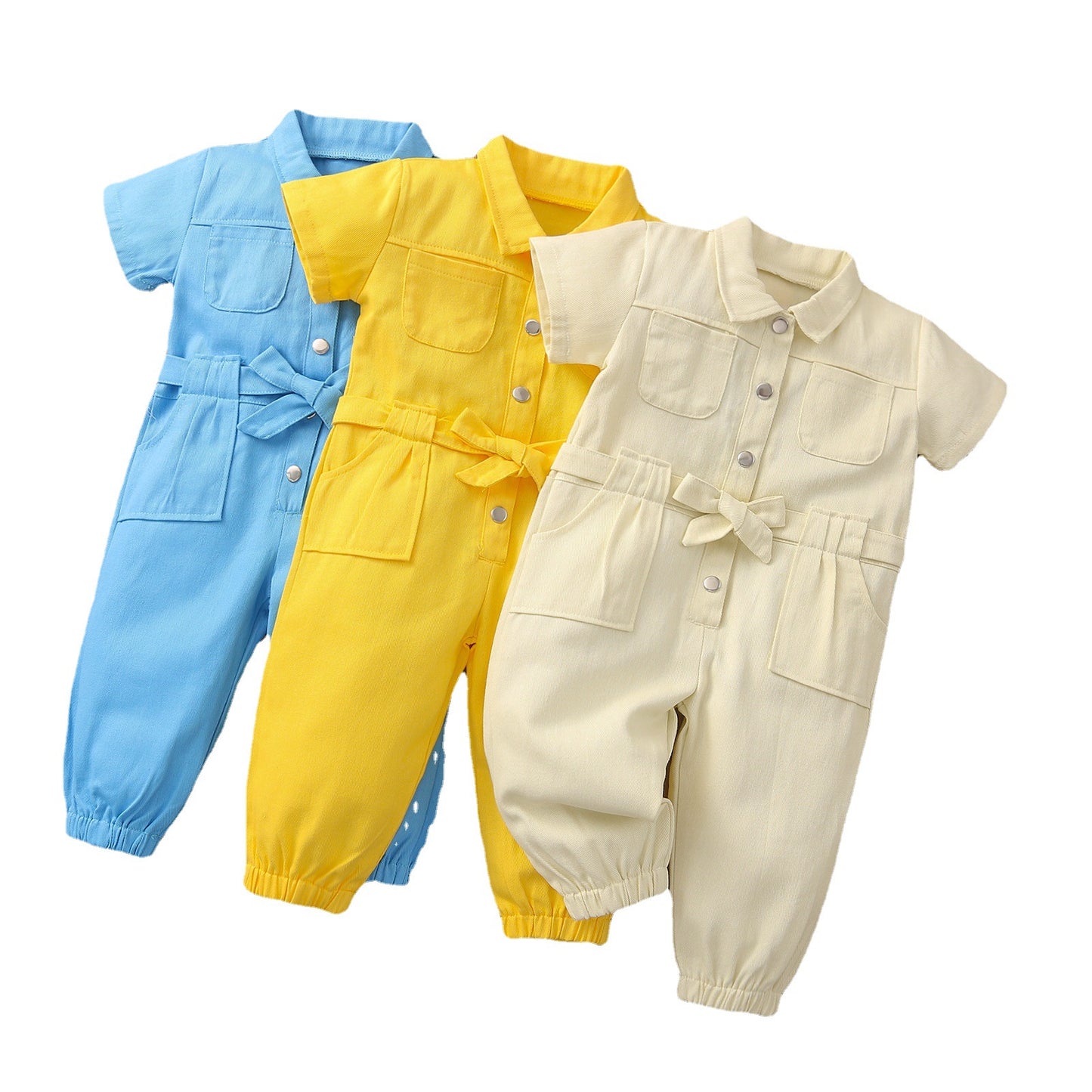 Children's Clothing Summer Young Little Lapel Pink Denim Jumpsuit Children's Pants