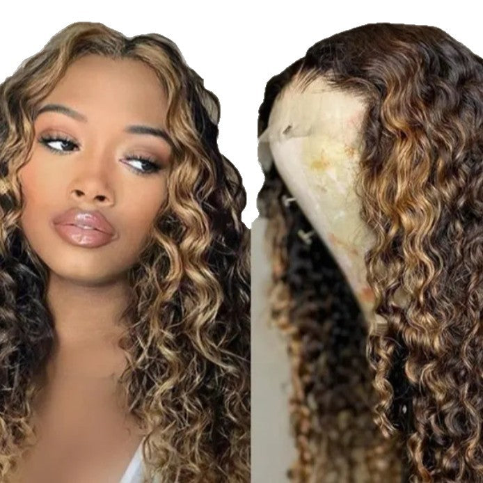 Women's African Small Roll Dark Brown Dyed Afro Fiber Synthetic Wig Long Curls