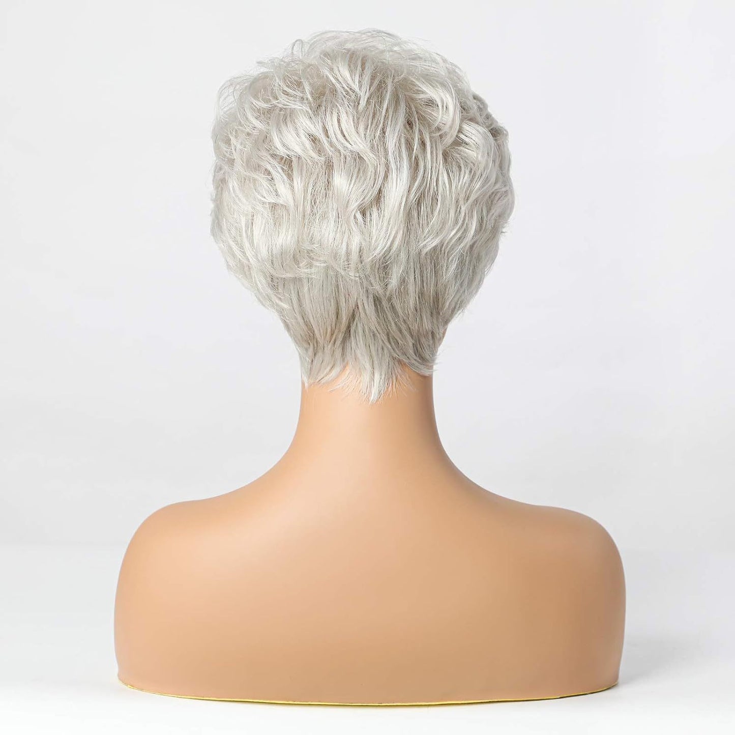Women's Natural Layered Elf Gray White Partial Fashion Head Wig Short Straight Hair
