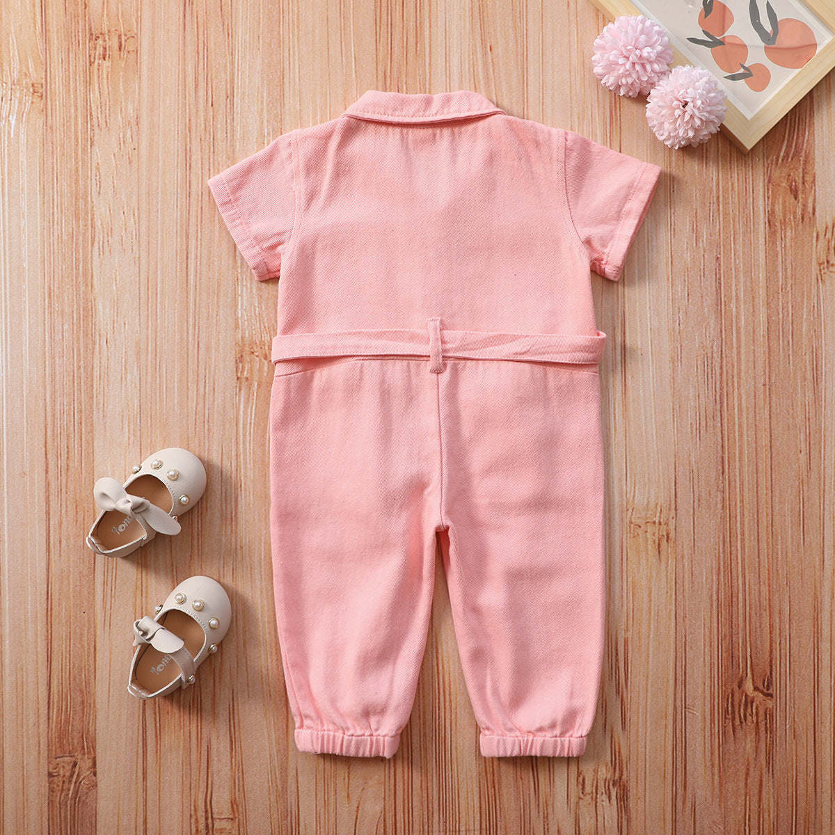 Children's Clothing Summer Young Little Lapel Pink Denim Jumpsuit Children's Pants