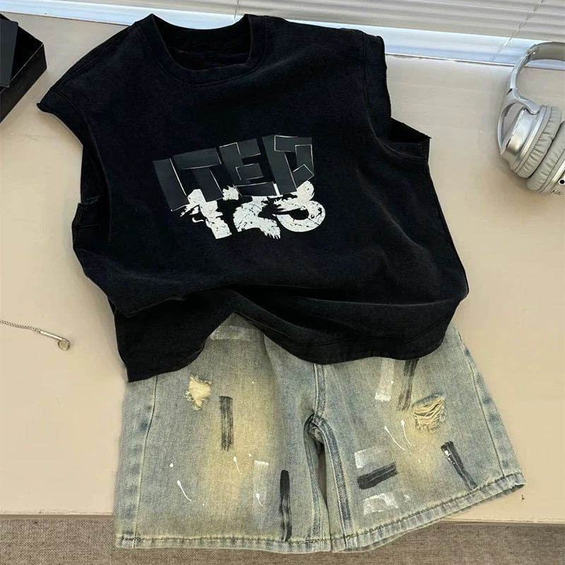 Children's Clothing Summer Set Fashionable Vest Denim Shorts Iti Children's Suit