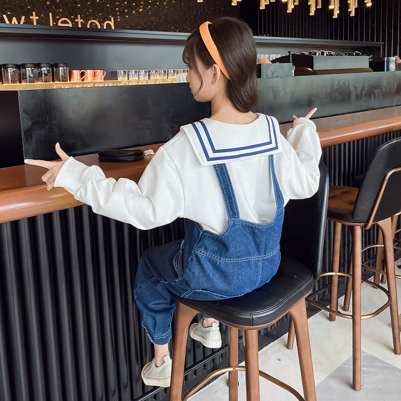 Long Sleeve Love Suspender Pants Medium Big Children's Suit