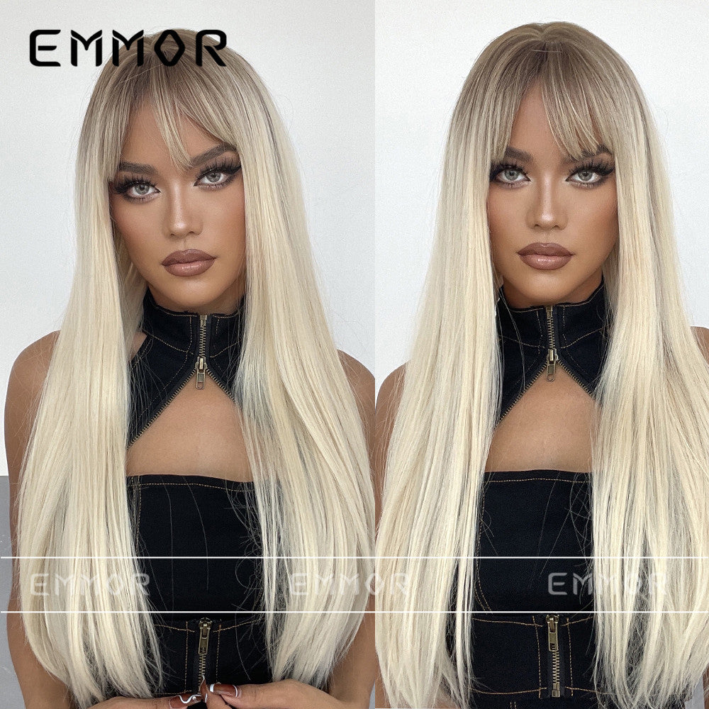 Bangs Black Hair Chemical Fiber Matte Long Straight Wig