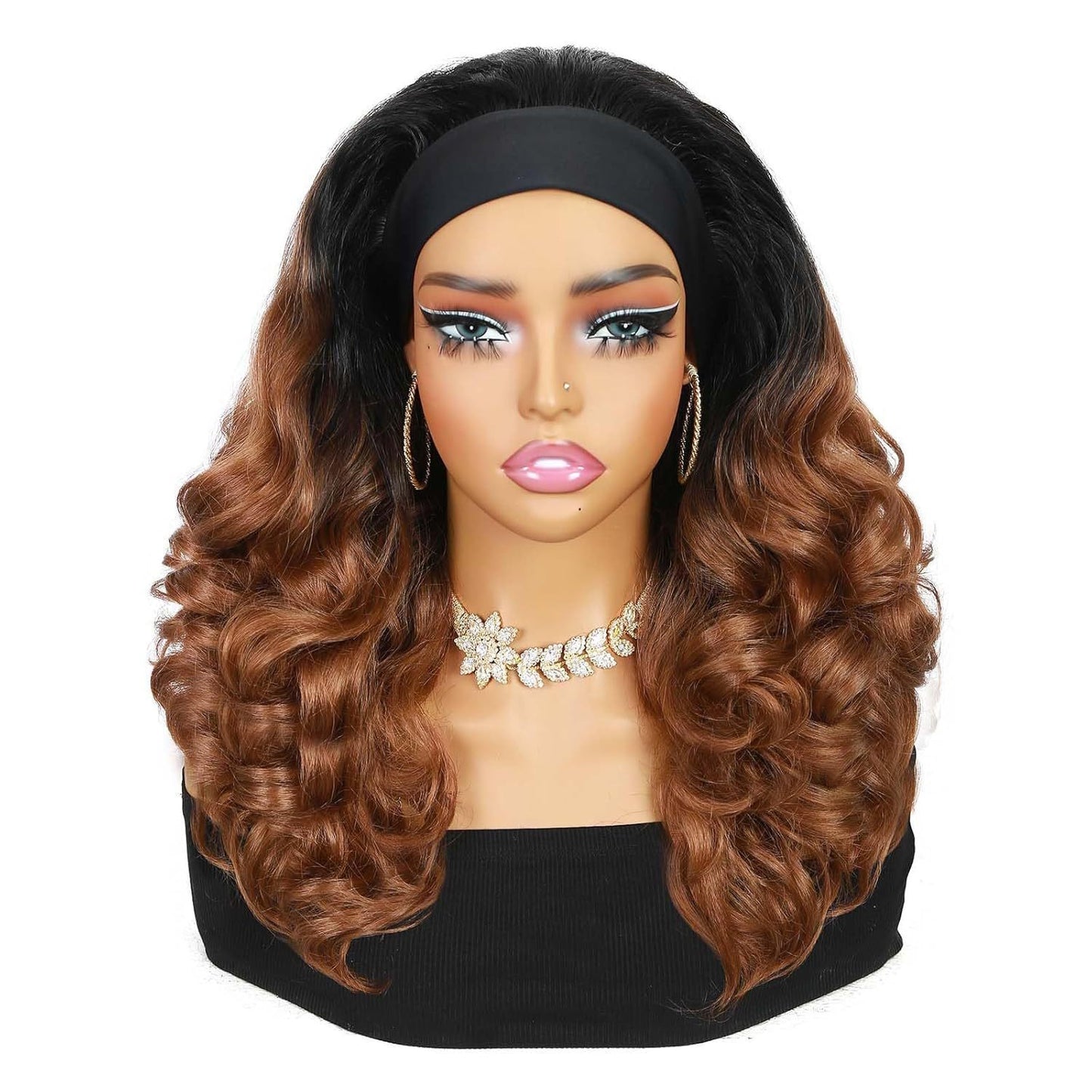 Women's Black Ice Ribbon Curly Hair Fluffy Natural Fashion Small Head Wig Long Curls