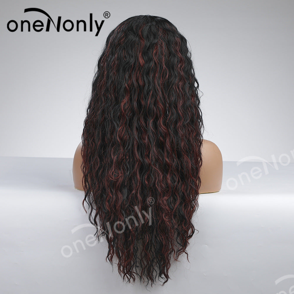 Wine Red Mixed Color Front Lace Wigs With Small Curly Wig Long Curls