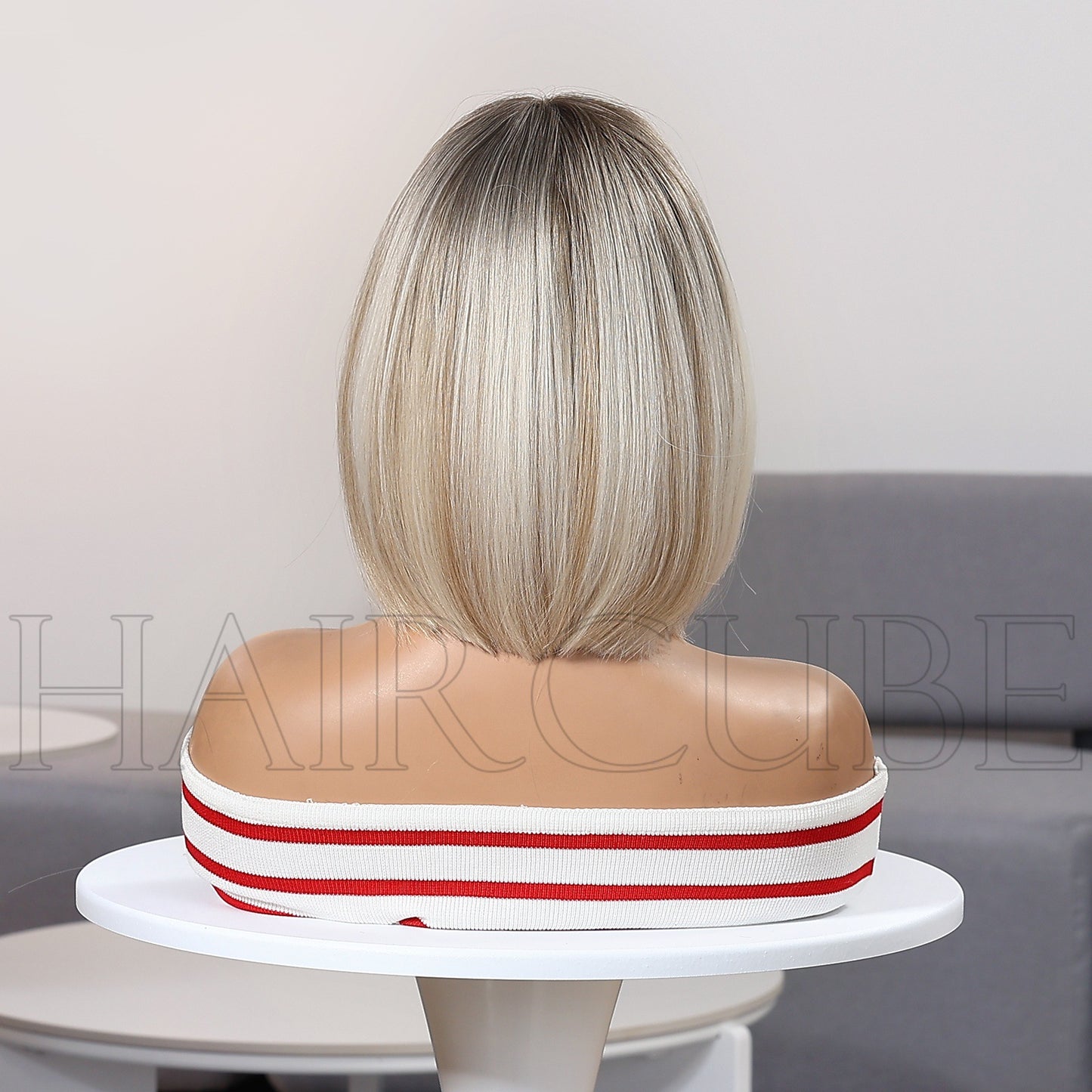Head Cover Golden Dyed Bangs Summer Wig Short Straight Hair