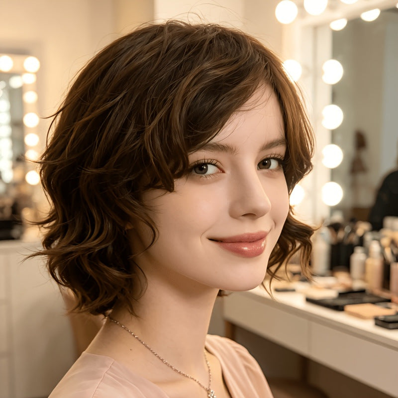 Female Rose Net Partial Gradient Platinum Fashion Wig Short Curly Hair