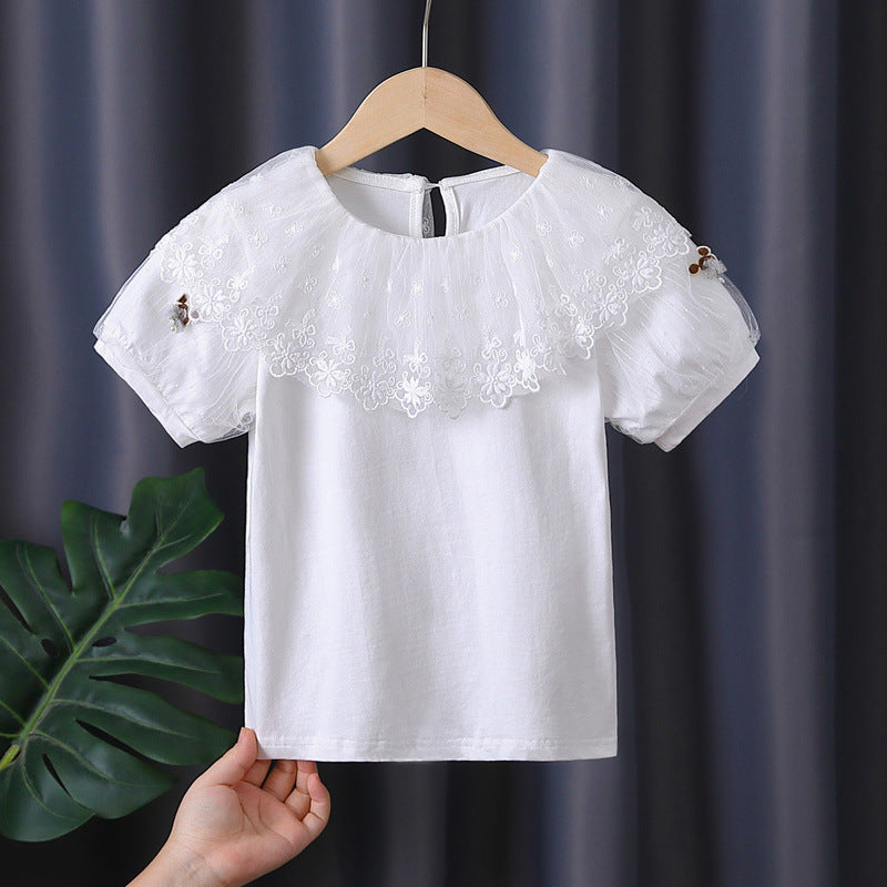 Children's Shirt Thin Cotton Clothing Short Sleeve Fashionable Outer Wear White Children's T-shirt