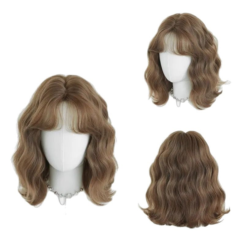 Caramel Warm Brown Natural Fluffy Korean Style Small Egg Roll Wig Short Curly Hair