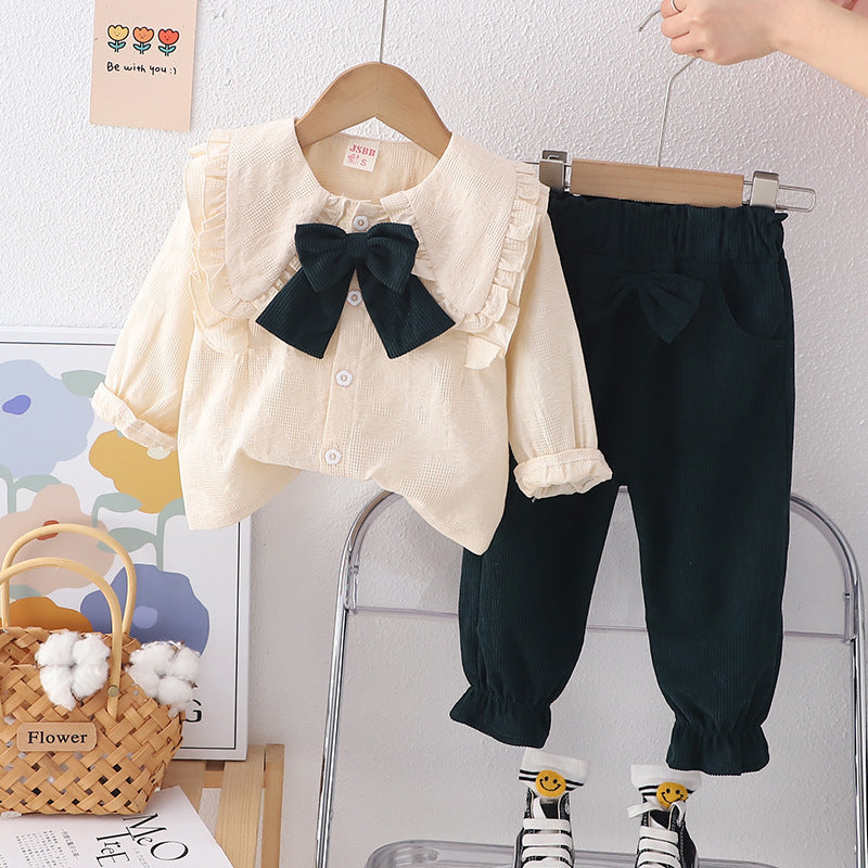 Spring Long Sleeve Fashionable Bow Shirt Children's Suit