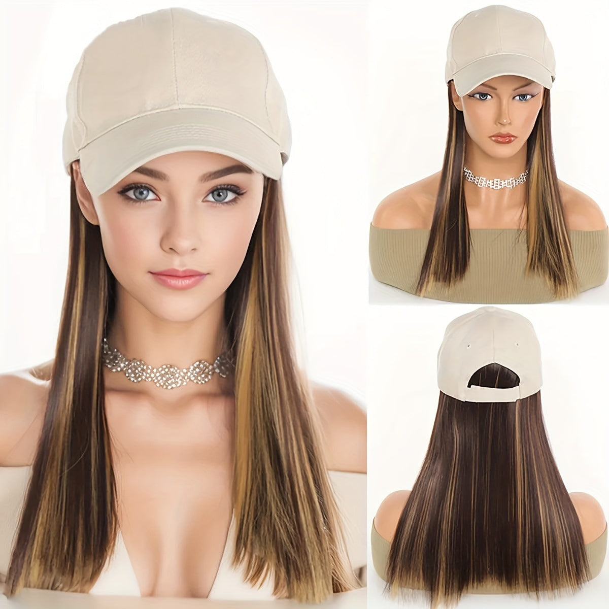 One Female Hair Fashion Peaked Cap Long Straight Wig