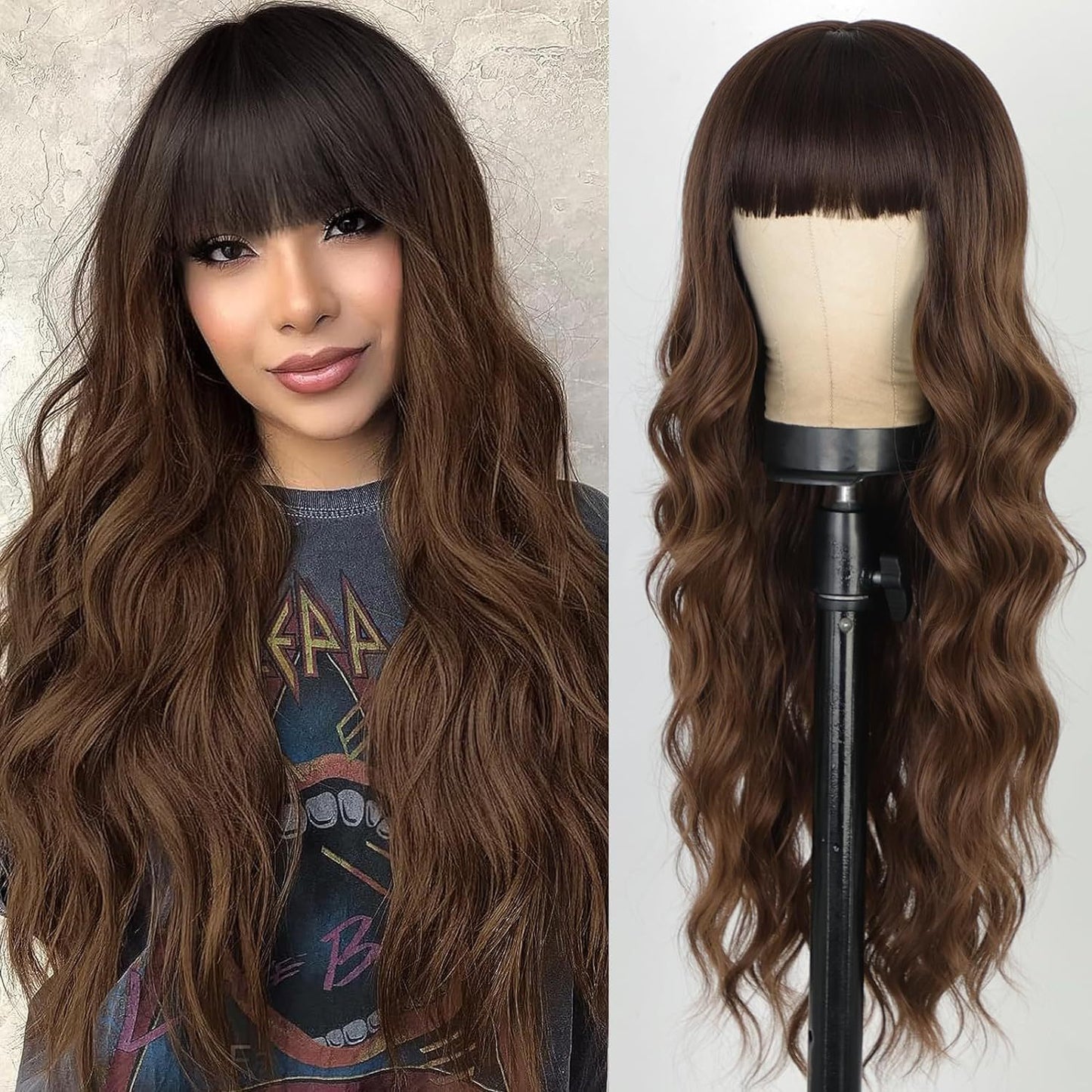 Black Gradient White Straight Bangs Big Wave Curly Hair Wig Long Curls