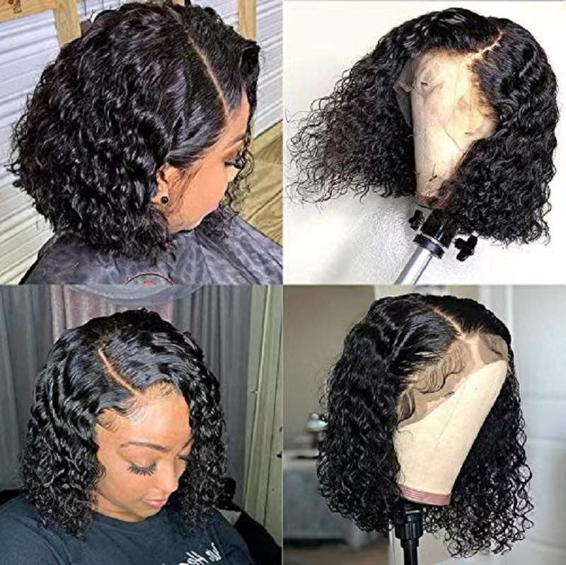 Women's African Small Mid-length Wrap Tube Synthetic Wig Short Curly Hair