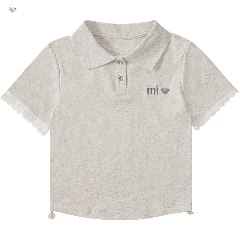 Shirt Short-sleeved Summer The Big Short Lace Blouse Slim Children's T-shirt