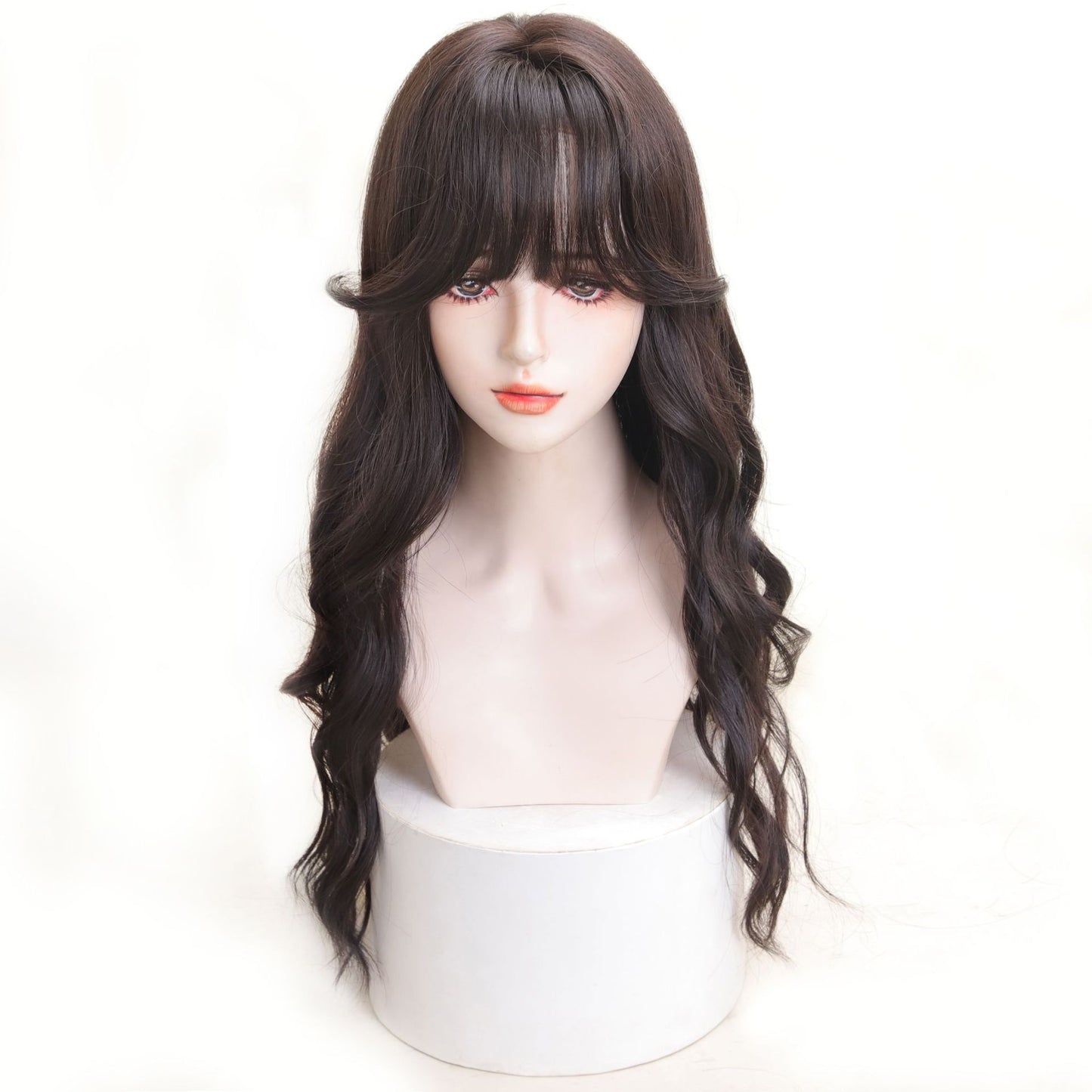 Women's Round Face Curved Split Stitch Cartoon Straight Wig Long Curls