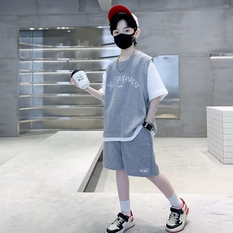 Children's Boys Summer Short-sleeved Handsome Fried Street Children's Suit