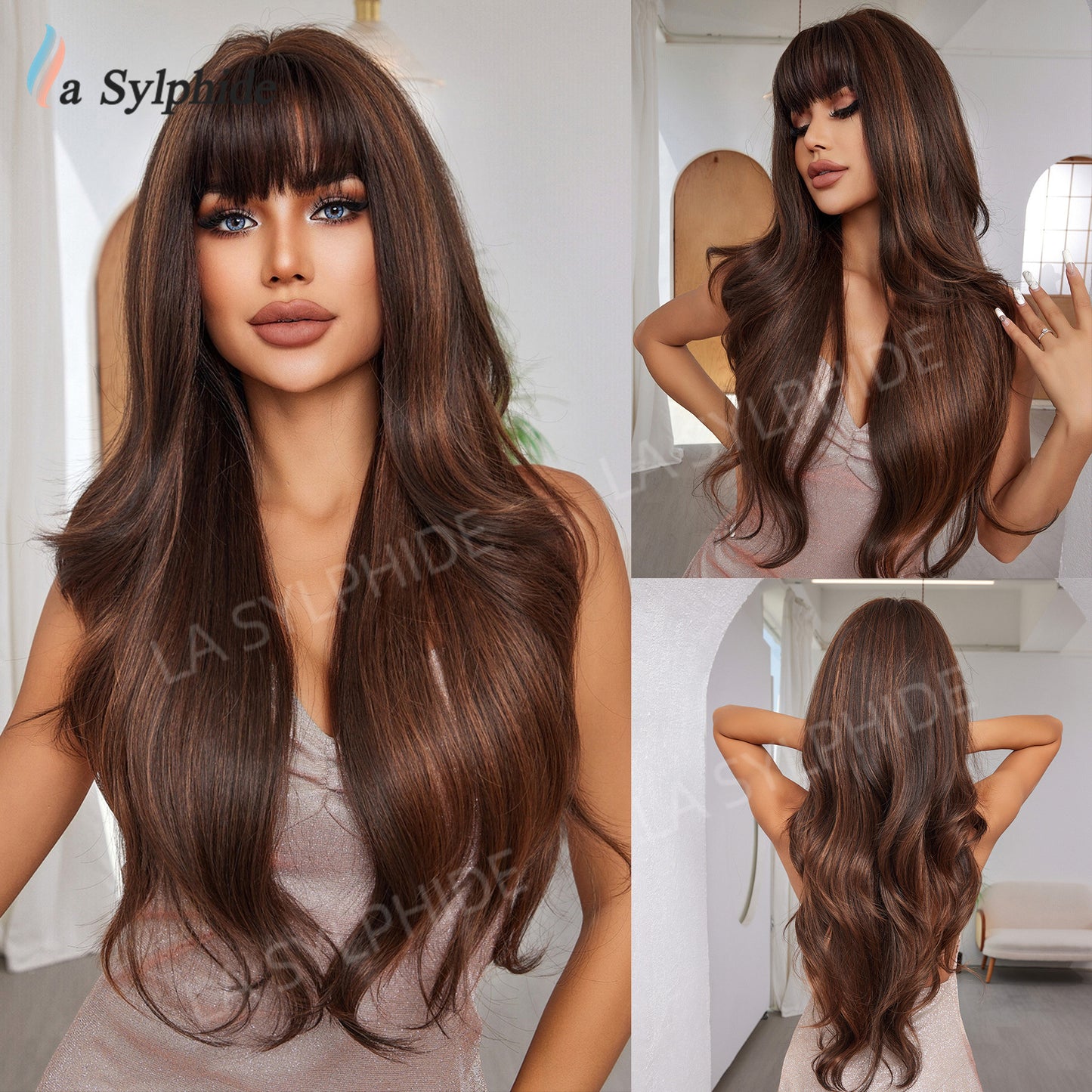 Red Female Curly Hair Rose Net Wig Long Curls