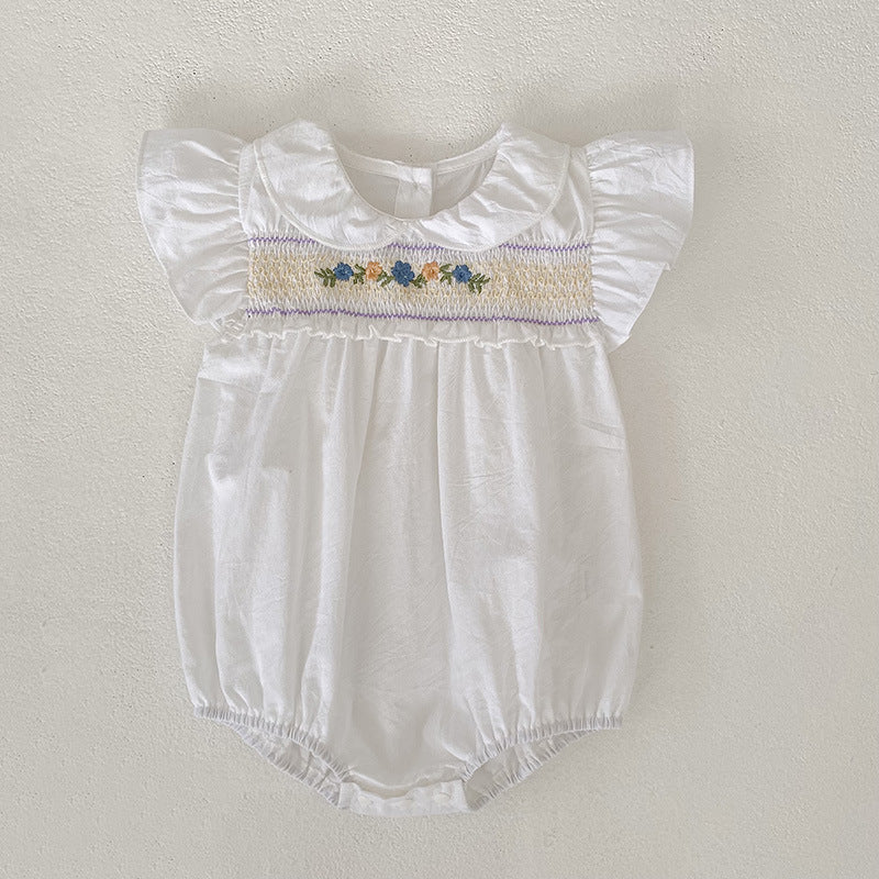 Summer French Floral Smocking Flounced Sleeve Skirt Crawling Children's Dress