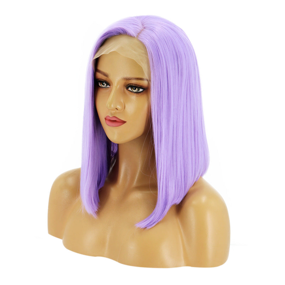 Women's Front Lace Chemical Fiber Mid-length Sheath Wig Short Straight Hair