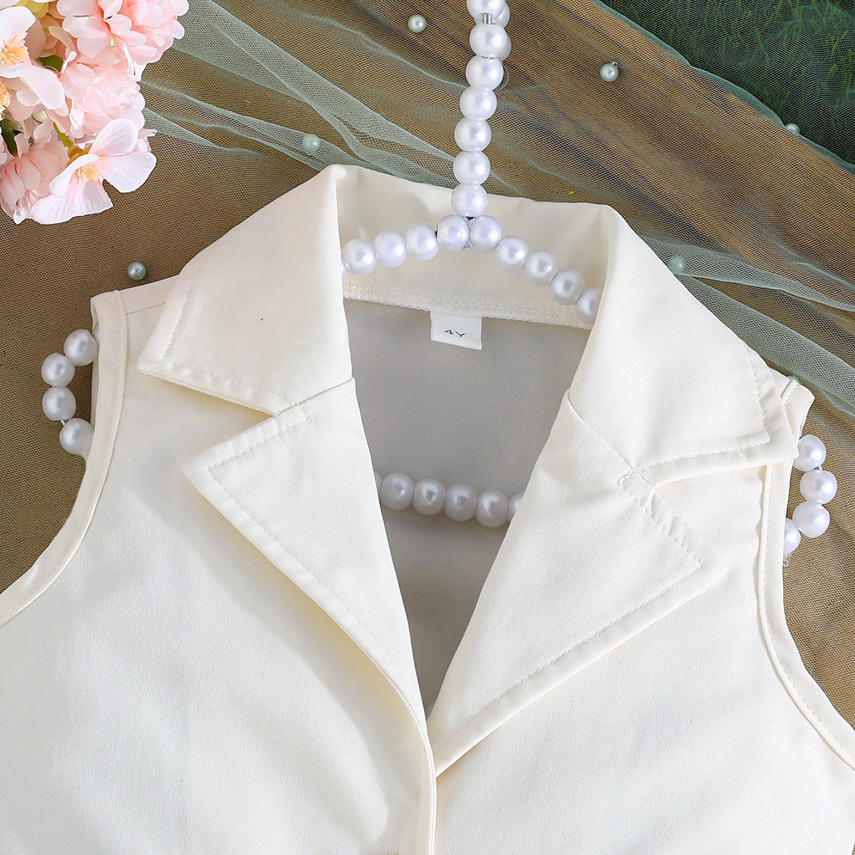 Summer Solid Color Sleeveless Suit Fashion Belt Two-piece Children's Dress