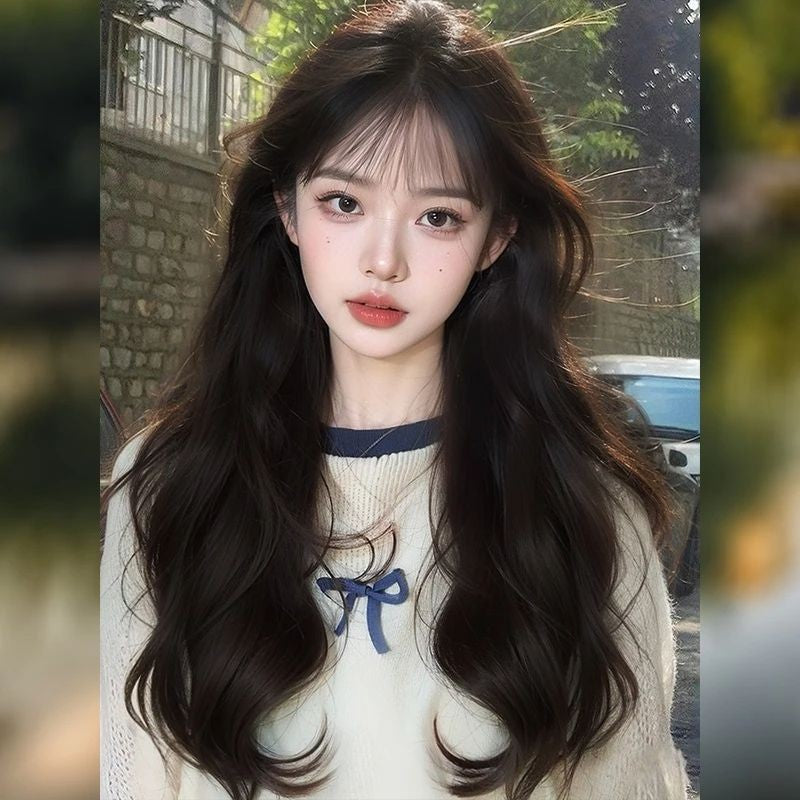 Women's Level Fluffy Atmosphere Feeling Straight Bangs Big Wig Long Curls