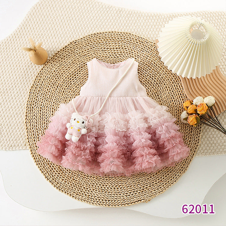 Children's Summer Gradient Sleeveless Fashionable Mesh Princess Children's Dress