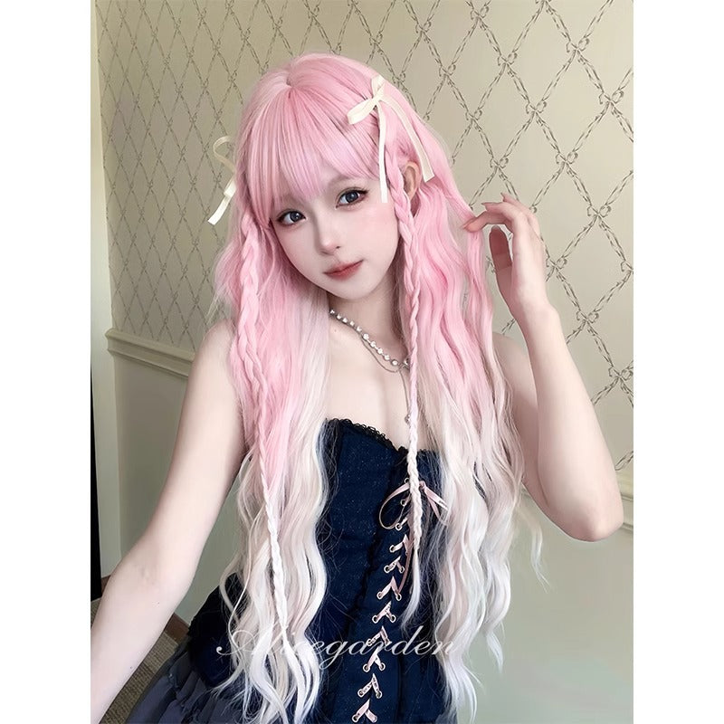 Women's Hair Peach Cocoa Sweet Gradient Curly Wig Long Curls