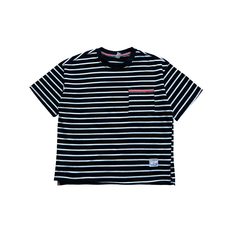 Men's & Children's Striped Short-sleeved Shirt Summer Medium Big Double Yarn Cotton Children's T-shirt
