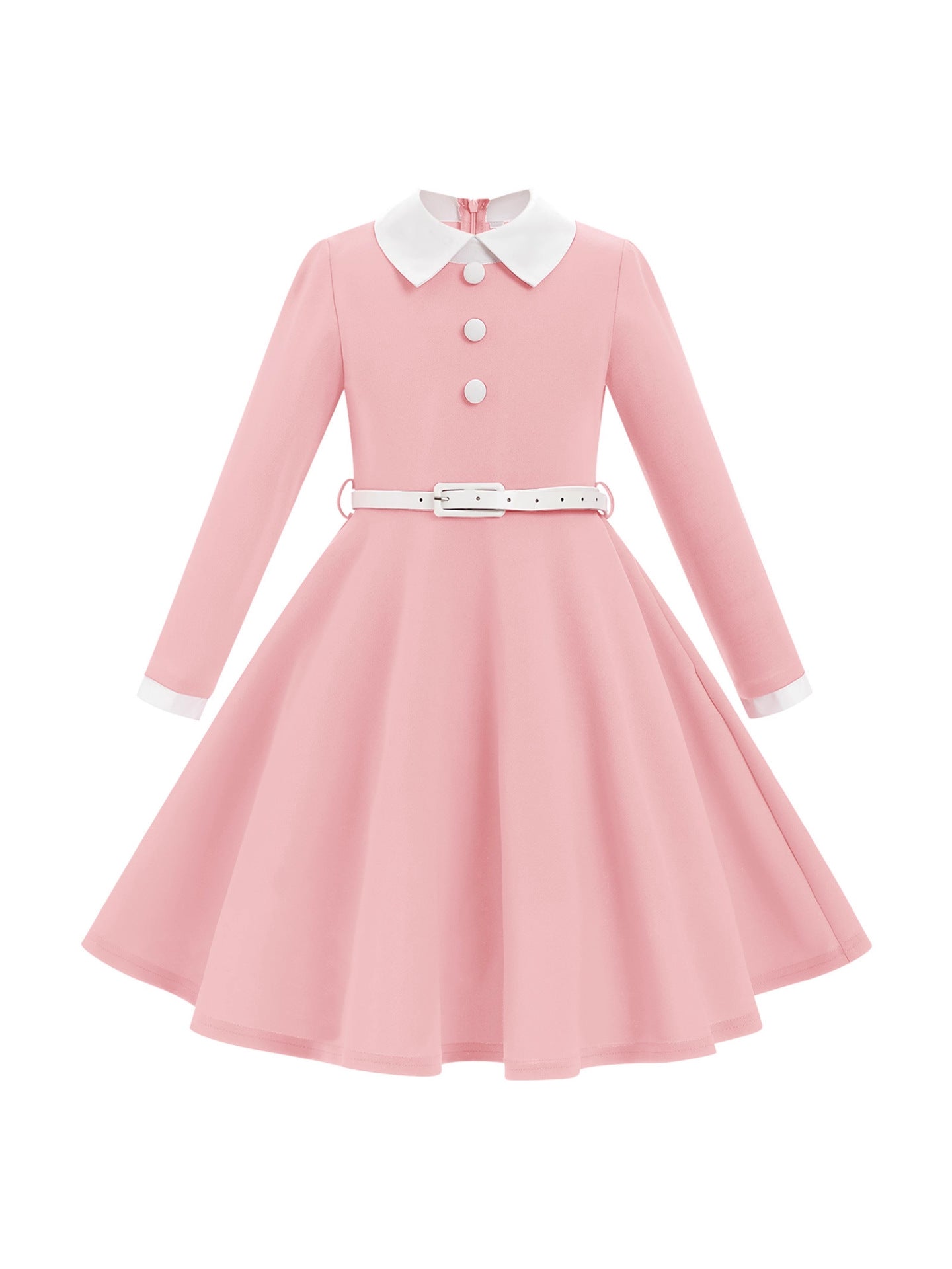 Children's Clothing Design Sense Contrast Color Retro Doll Collar Long Sleeve Children's Dress