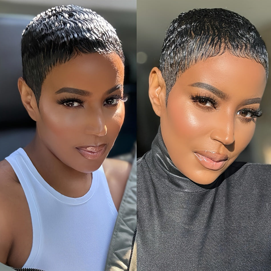 Trendy Slouchy Short Cover Human Set Real Hair Wig
