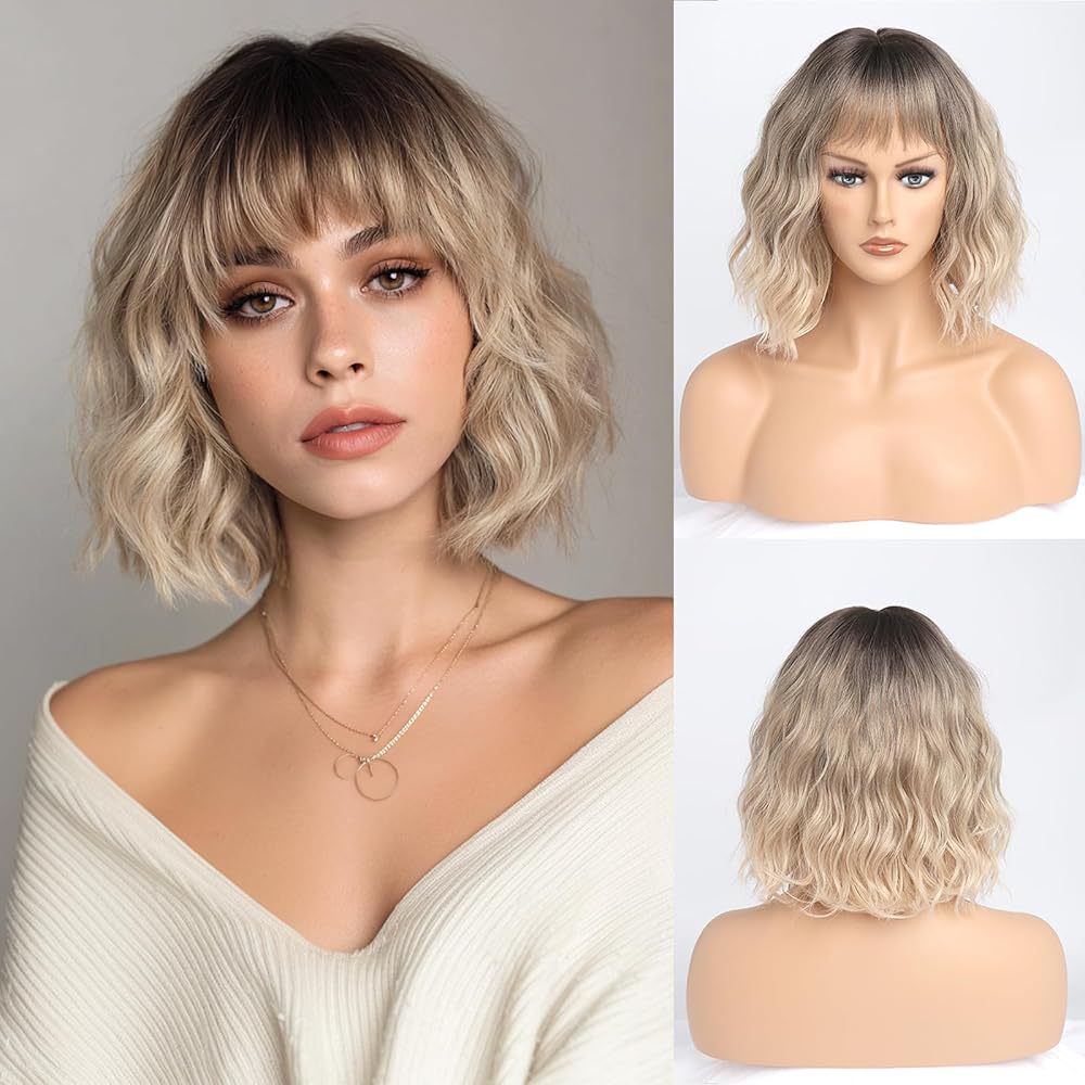 Female Simulation Human Highlight Gradient Chemical Wig Short Curly Hair