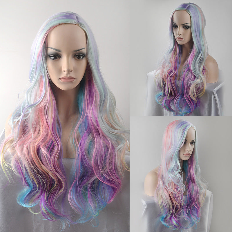Curly Hair Fluffy Big Wave Temperament Face Repair Fiber Colorful Wig Long Curls