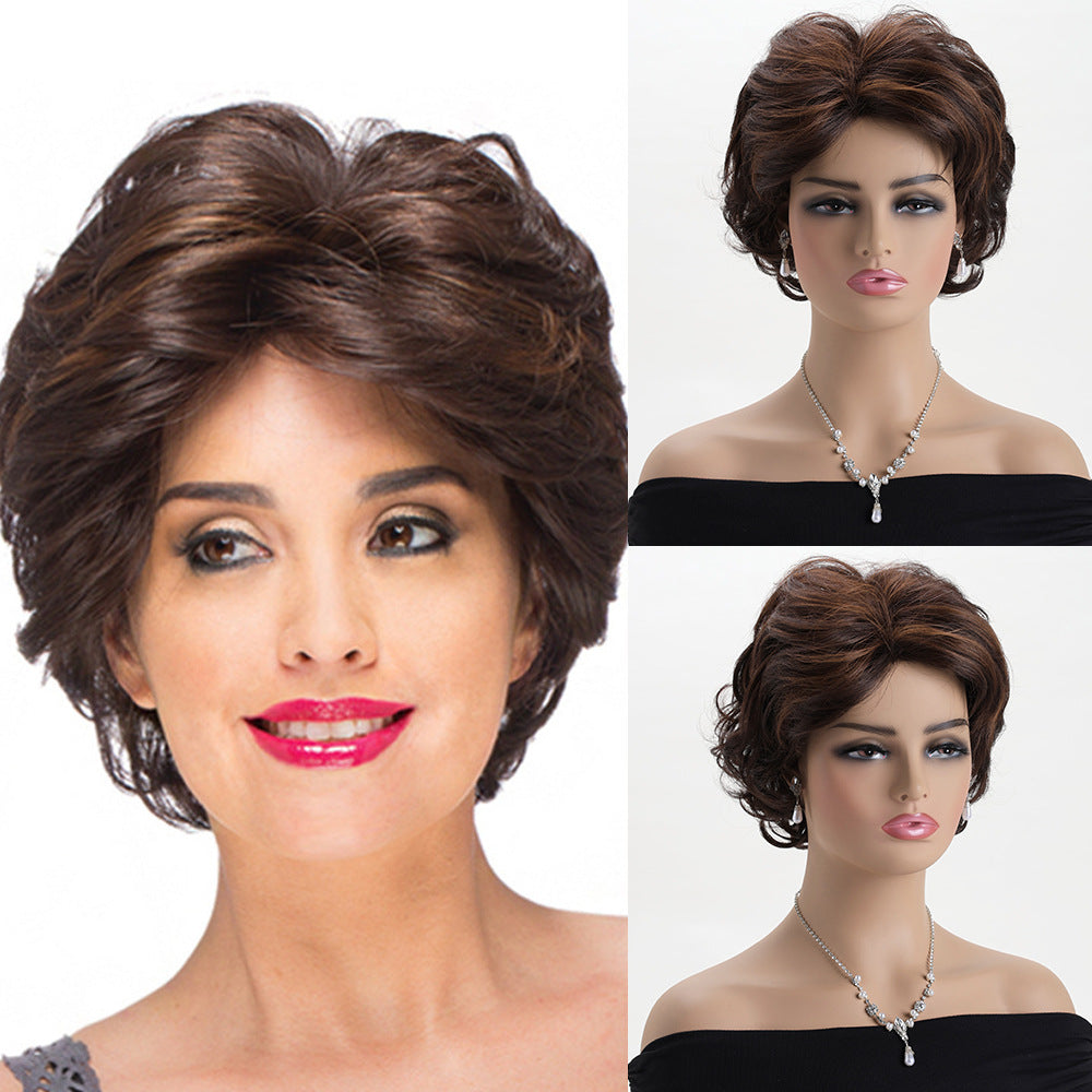 Women's European Fashion Realistic Natural Chemical Fiber Medium Head Wig Short Curly Hair
