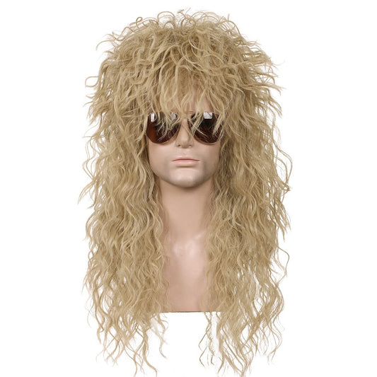 Women's Blonde Rock Roll Anchovy Charm Punk Wig Long Curls
