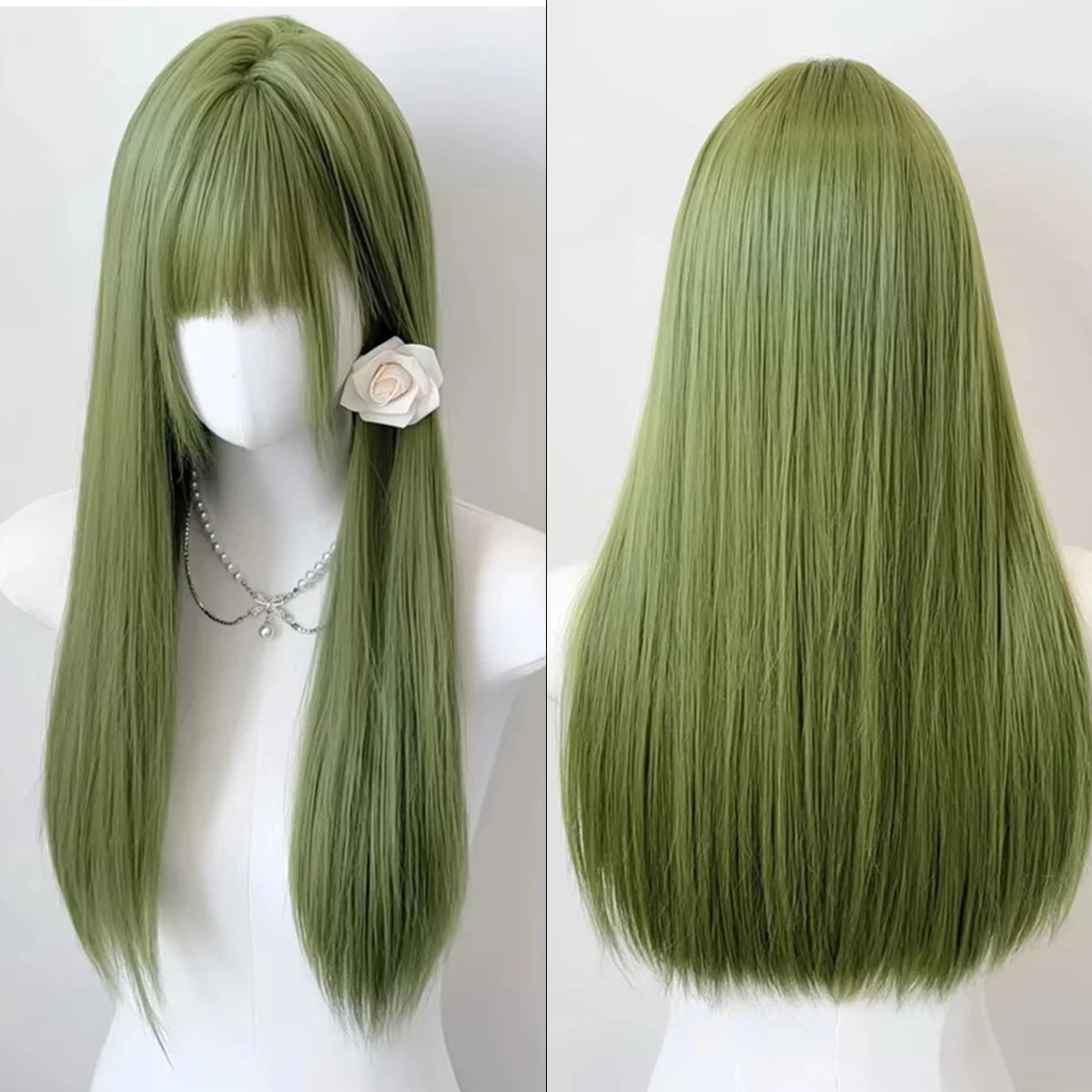 Women's Fruit Green Style Shoot Mori Daily Long Straight Wig