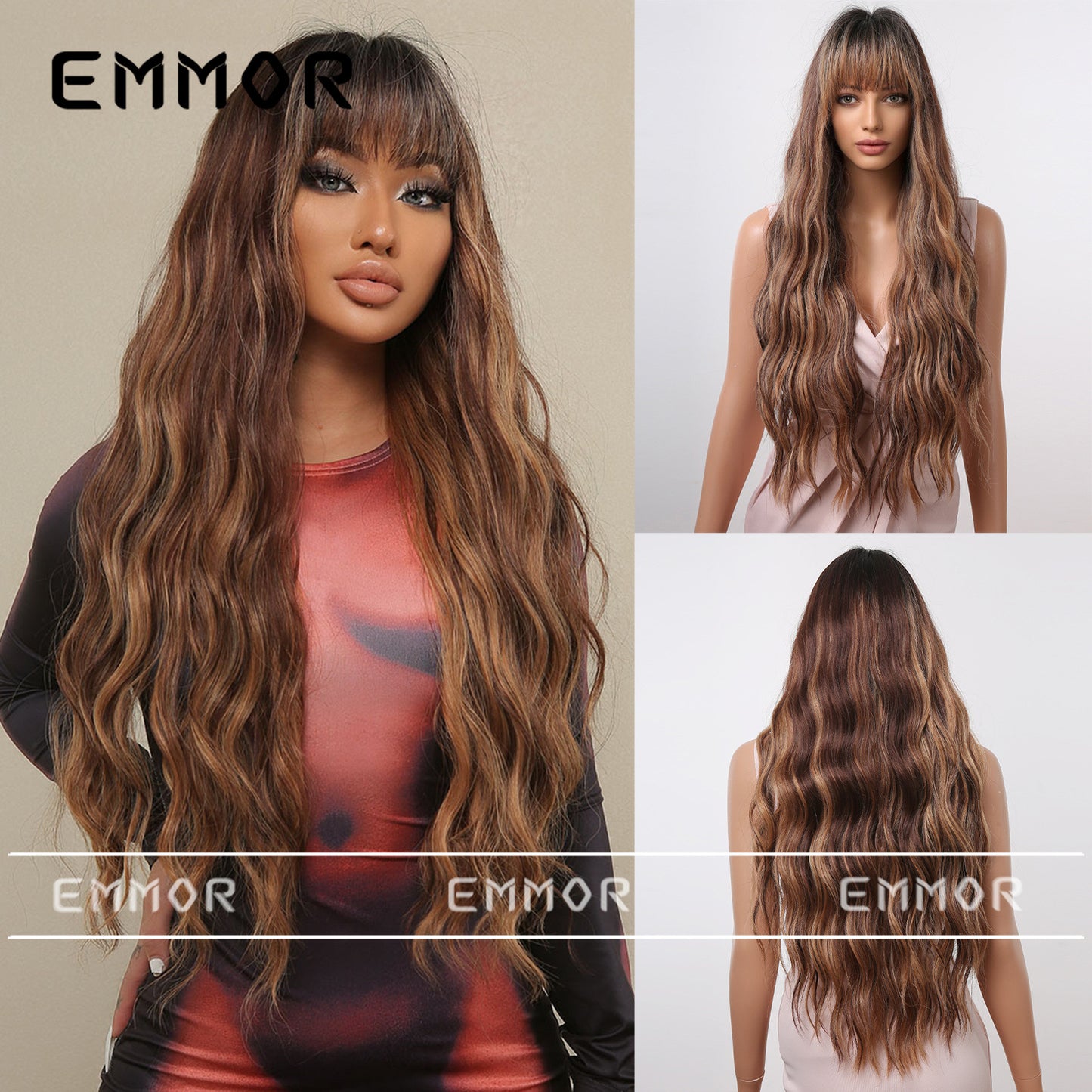 Straight Bangs Water Ripple Curly Fluffy Natural Wig Long Curls