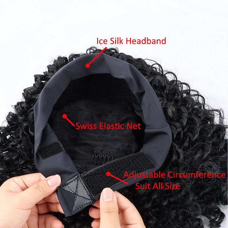 Black Headband Female Short Curly African Small Volume Wig Ponytail