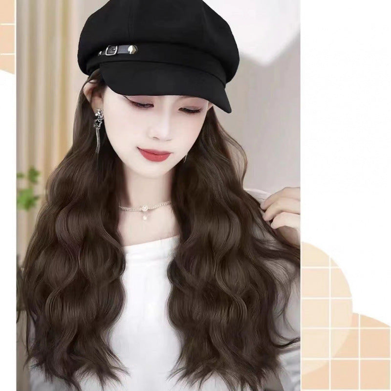 Artistic Leather Ring Octagonal Cap Water Wig Long Curls