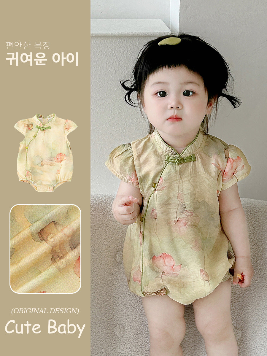 Cheongsam Jumpsuit Chinese Style Knot Button Bag Fart Clothes Triangle Jumpsuit, Climbing Suit