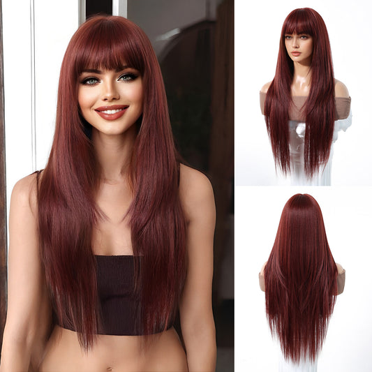 Female Pure Desire Wind Air Bangs Black Brown Long Straight Wig