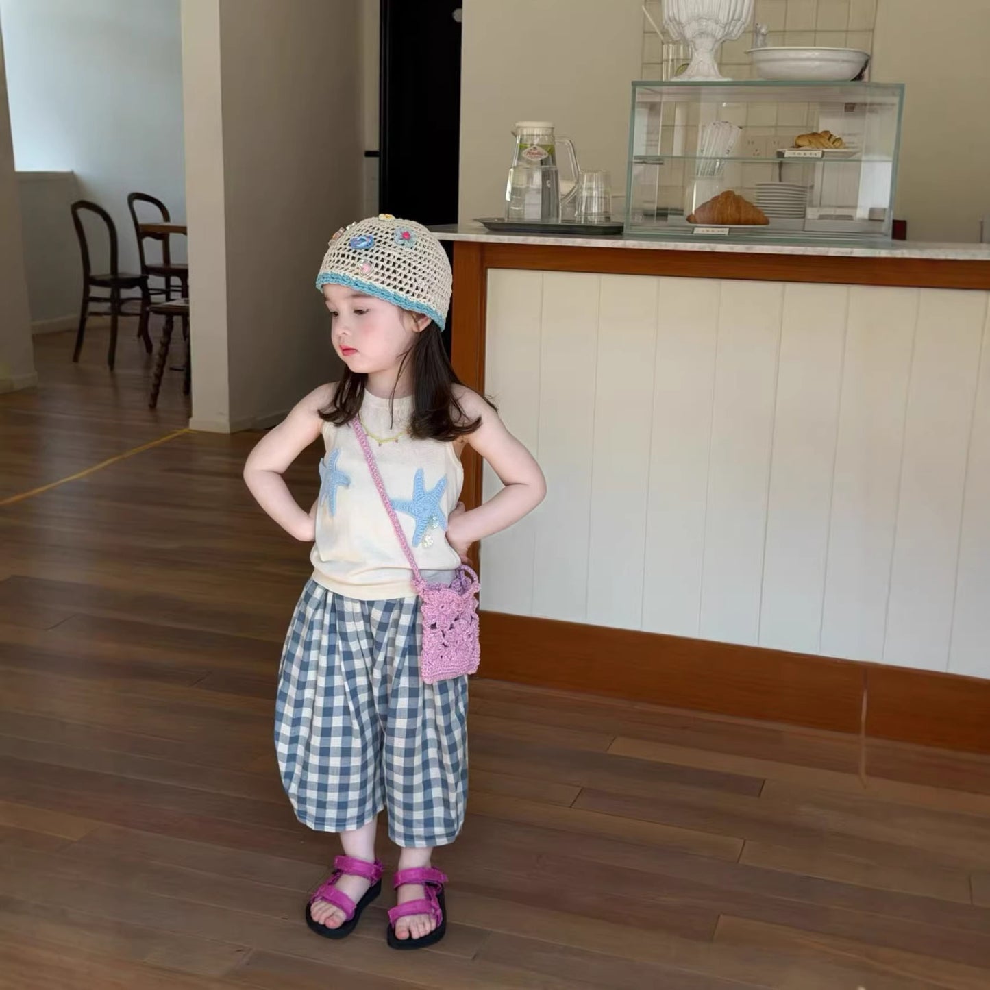 Children's Sleeveless Vest Plaid Capri Pants Two-piece Children's Suit