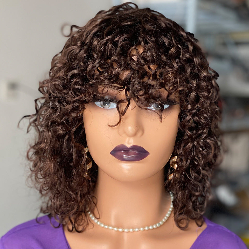 Human Wigs Mechanism Curved Short Curly Real Hair Wig