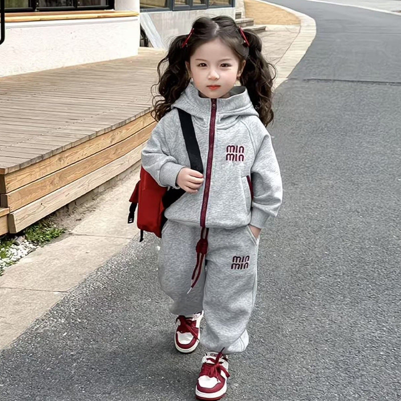 Children's Suits Letters Embroidered Zipper Tup Cardigan Long Sleeve Casual Children's Suit