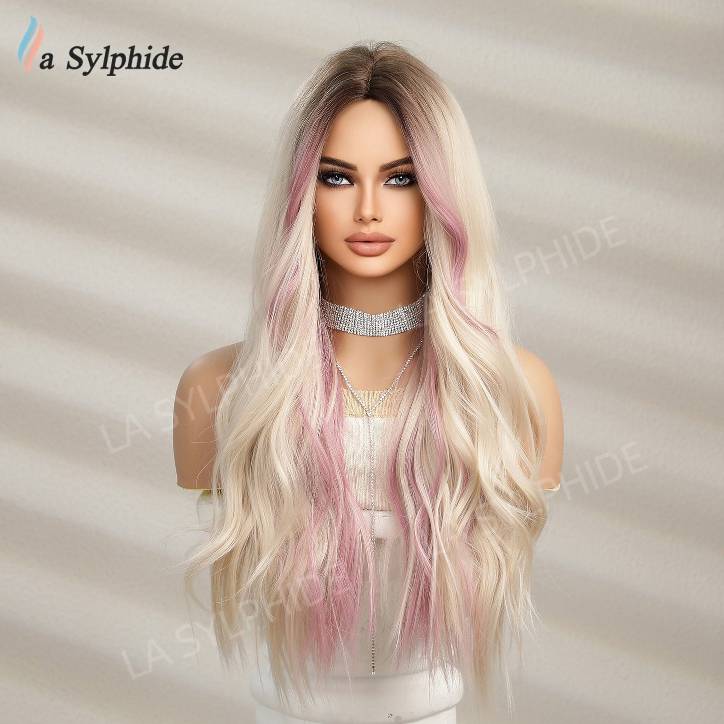 Fiber Chemical Mid-point Simulation Gradient Golden Pick Pink Wig Long Curls
