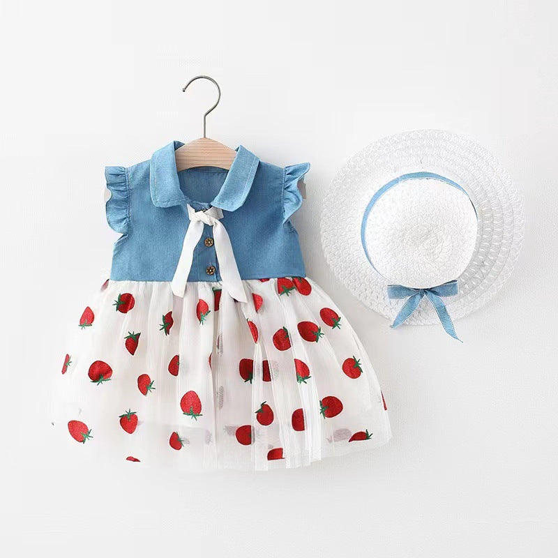 Children's Clothing Summer Denim Mesh Stitching Princess Children's Dress