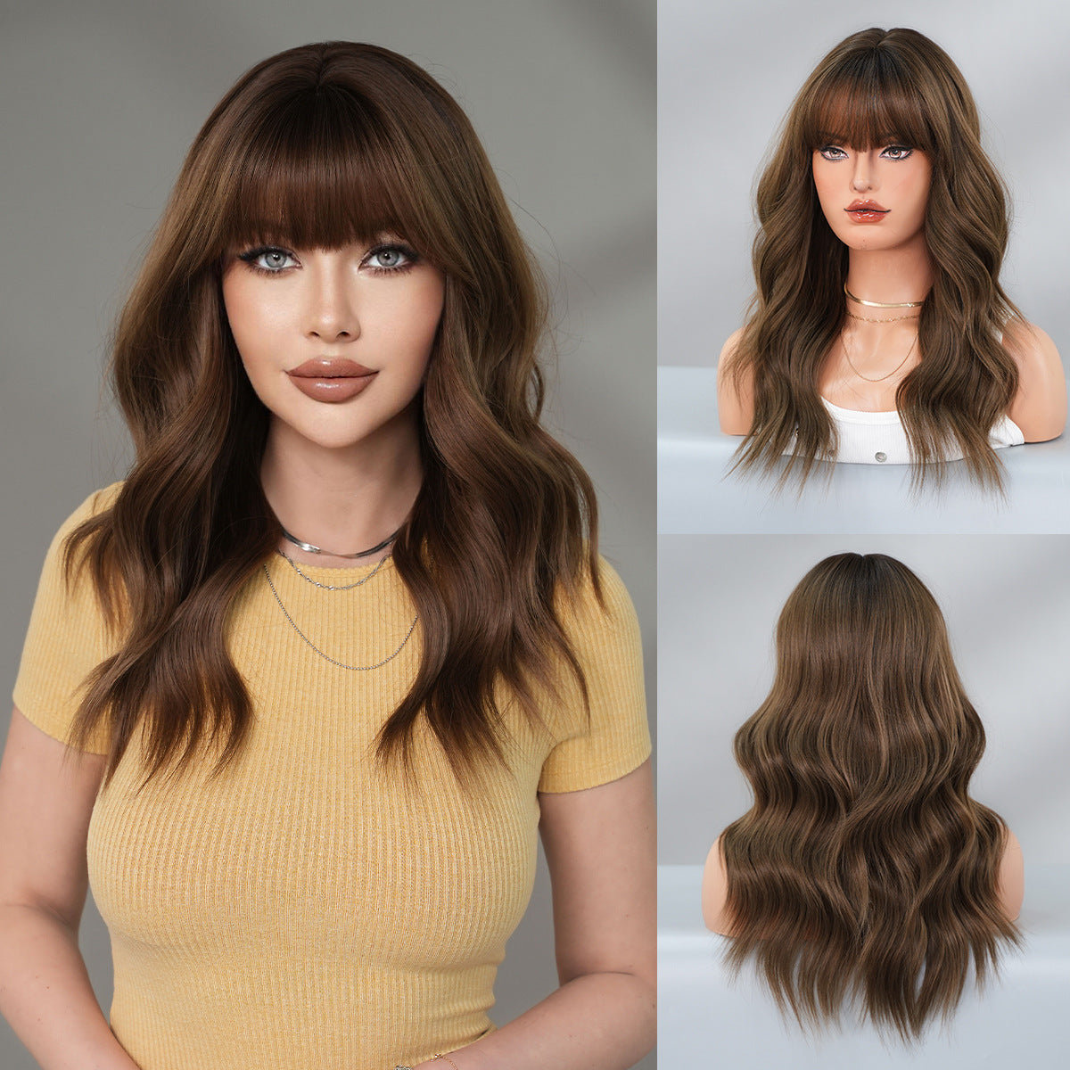 Chest Natural Fluffy Medium Long Micro Bangs Everyday Wig Short Curly Hair