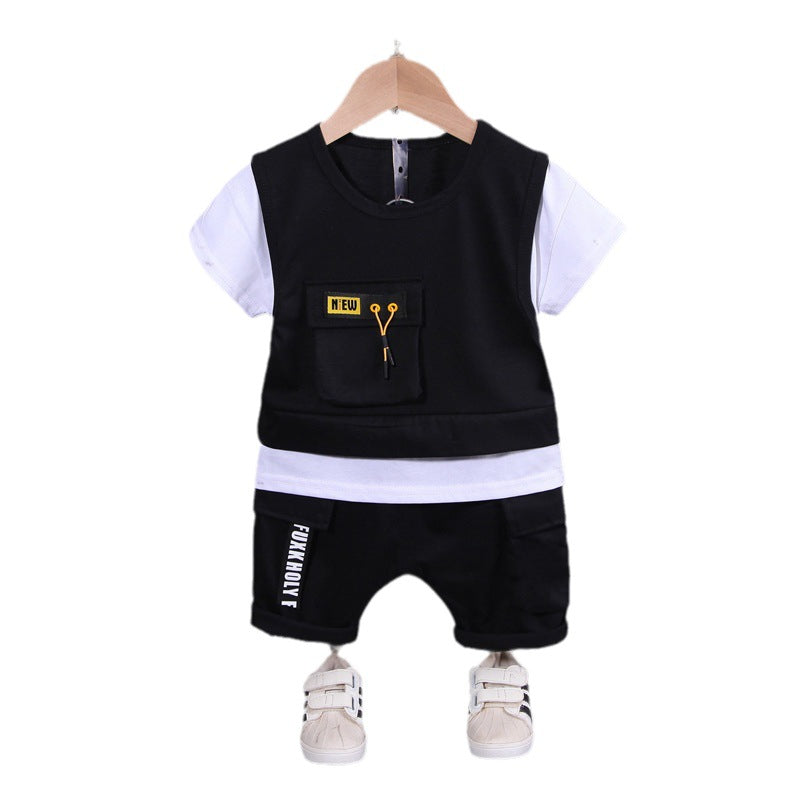 Children's Gentleman Round Neck Two Pieces Short Sleeve Shorts Children's Suit