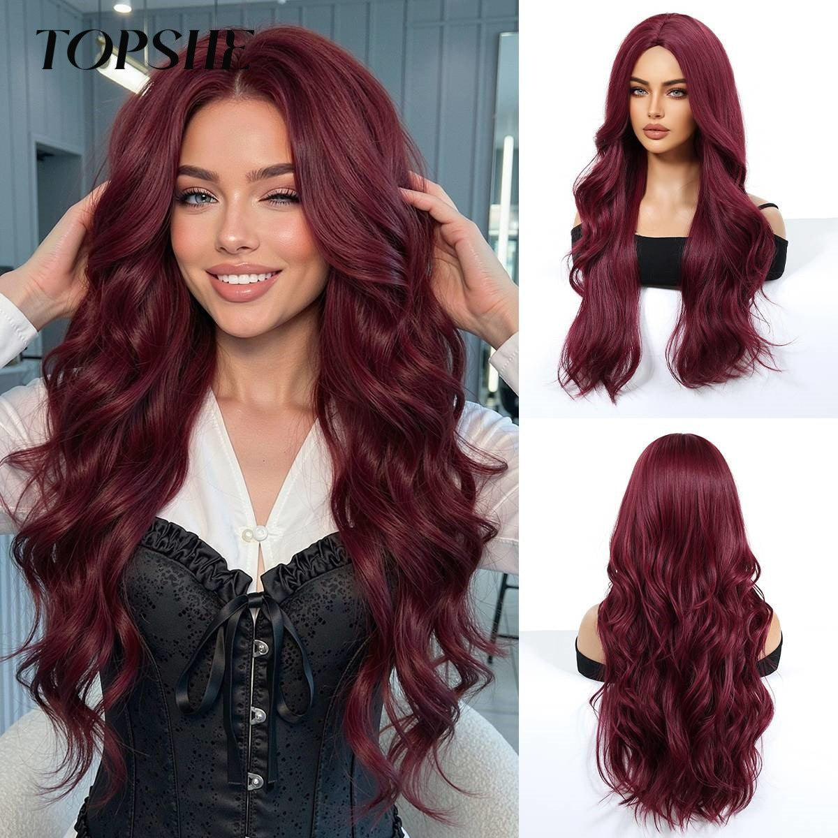 Fiber Female Bangs Black Brown Dyed Curly Hair Dignified Wig Long Curls
